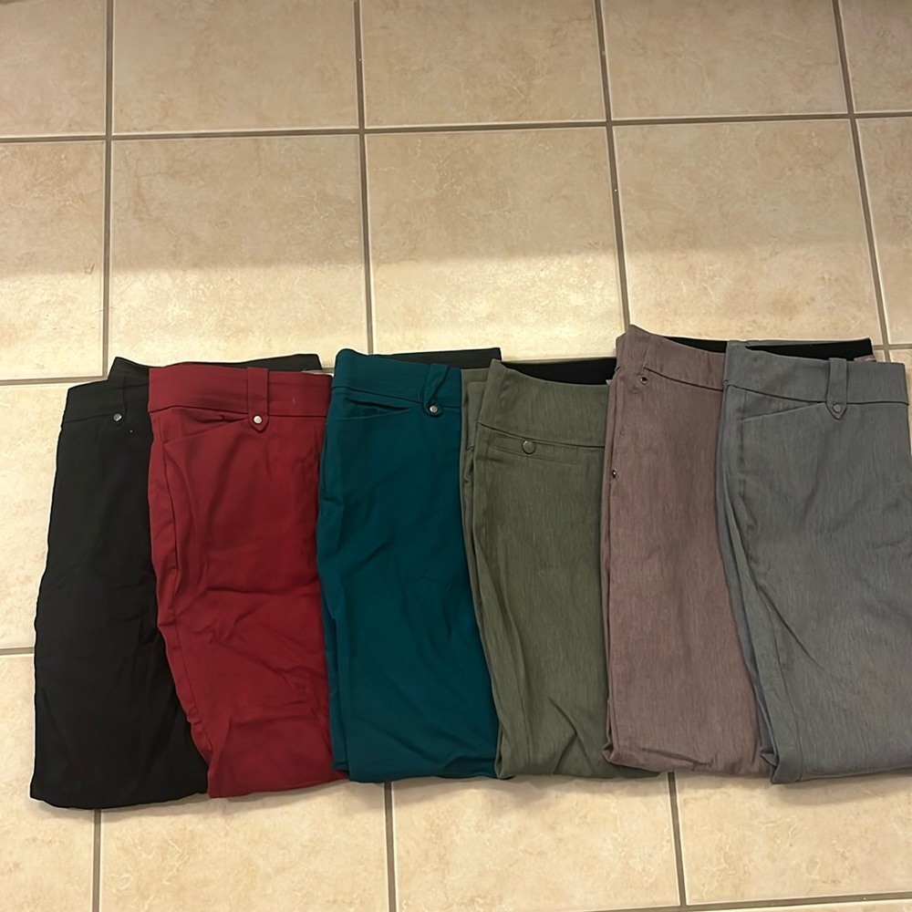 Maurices Ankle & Cropped Pants Bundle - Black, Red, Teal, Olive, Mauve, Gray